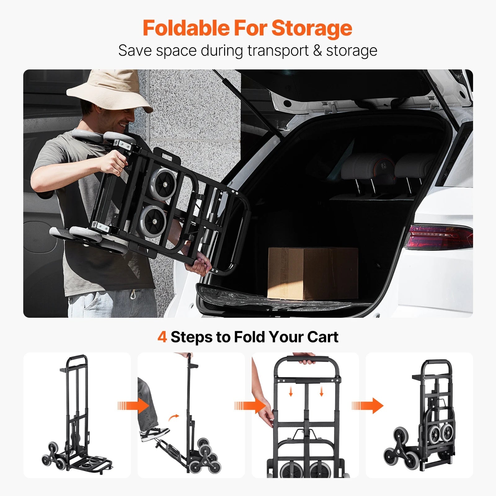 VEVOR 460 lbs Stair Climbing Cart Folding Hand Truck Dolly with Handle 6 Wheels & 2 Elastic Ropes for Shopping Moving Warehouse Wild Frontier Gear LLC