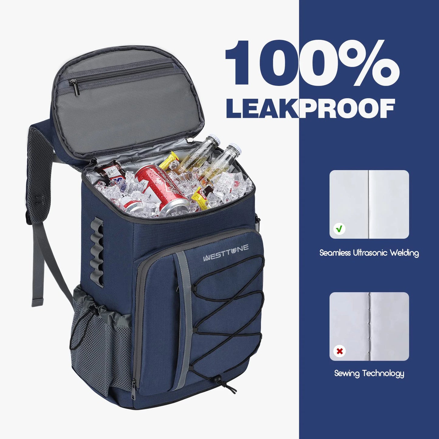 WESTTUNE 35 Can Cooler Backpack Leakproof Insulated Soft Cooler Bag Camping Beach Cooler Ice Chest Backpack for Hiking Travel