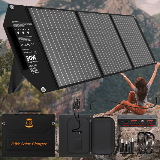 30W Travel-Ready Solar Charger - Portable Foldable Solar Panel with 18V MC4, Dual USB-A (QC3.0), and USB-C (PD18W) Ports Wild Frontier Gear LLC