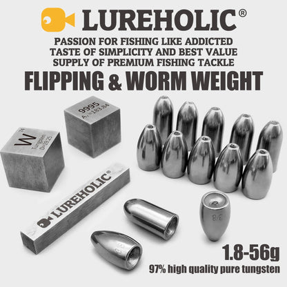 Lureholic Texas  Tungsten Sinkers Flipping Worm 1/16-2 OZ Bullet Weights Columnar 3.5-56g Bass Fishing Lures Accessories Wild Frontier Gear LLC
