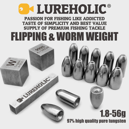 Lureholic Texas  Tungsten Sinkers Flipping Worm 1/16-2 OZ Bullet Weights Columnar 3.5-56g Bass Fishing Lures Accessories Wild Frontier Gear LLC