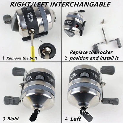 Bowfishing Spincast Reel with Adjustable Fishing Reel Seat for Right and Left Hand Use on Compound Bows - Wild Frontier Gear LLC