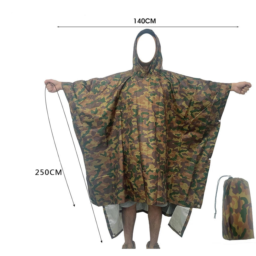 3 In 1 Outdoor Military Waterproof Raincoat Rain Coat Men Raincoat Women Awning From The Rain Motorcycle Rain Poncho Picnic Mat