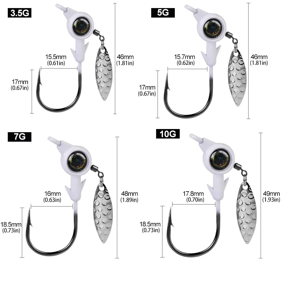 3pcs Jig Head Hook 3.5g 5g 7g 10g Fishing Hook Rotating Sequins Jig Lure Metal Spoons Hard Baits For Soft Worm Fishing Tackle