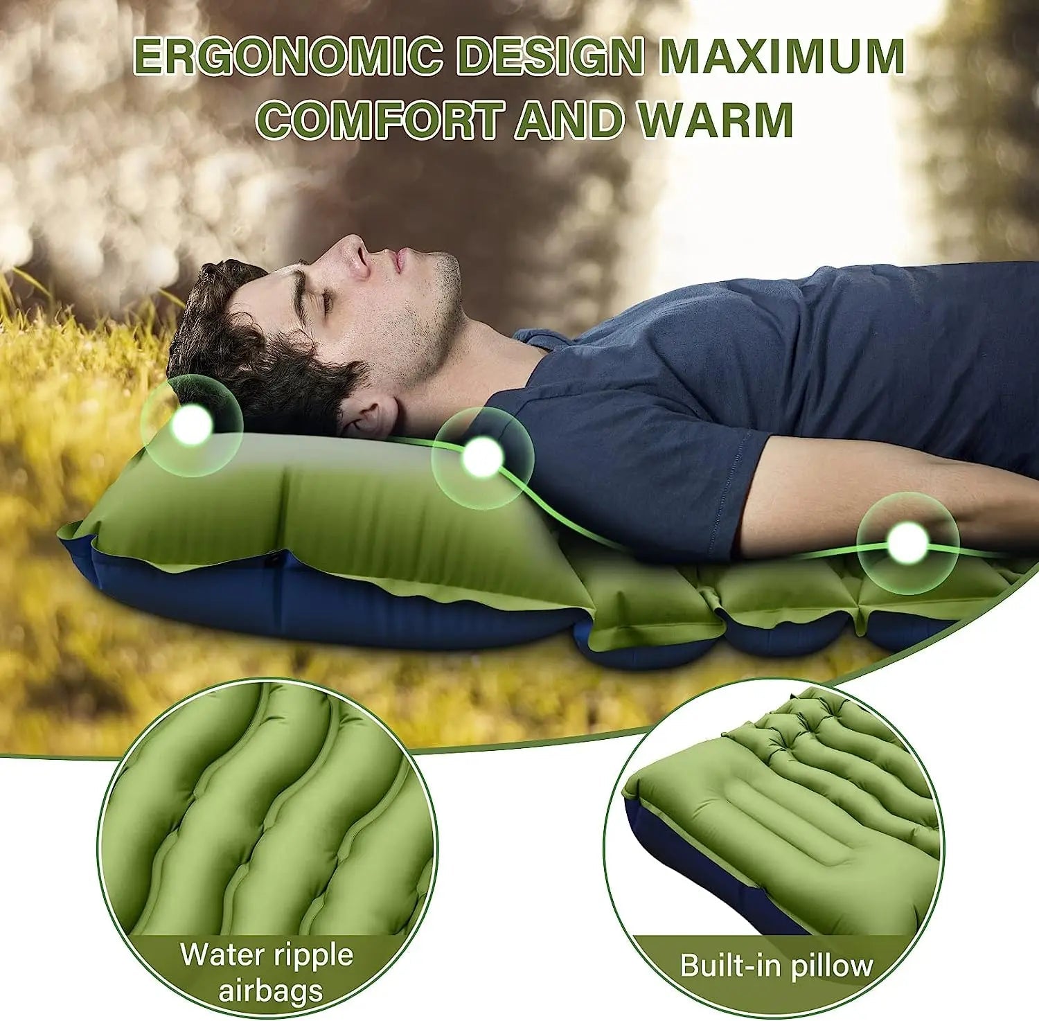 Outdoor camping super thick 4-inch inflatable sleeping mat with built-in pillow and pump air mat for travel hiking climbing Wild Frontier Gear LLC