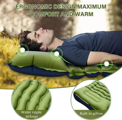 Outdoor camping super thick 4-inch inflatable sleeping mat with built-in pillow and pump air mat for travel hiking climbing Wild Frontier Gear LLC