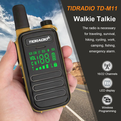 TIDRADIO 2pcs TD-M11 Mini Walkie Talkie FRS Long Range Rechargable Portable Kids Two Way Radio Type-C Charger for Camping Trip
