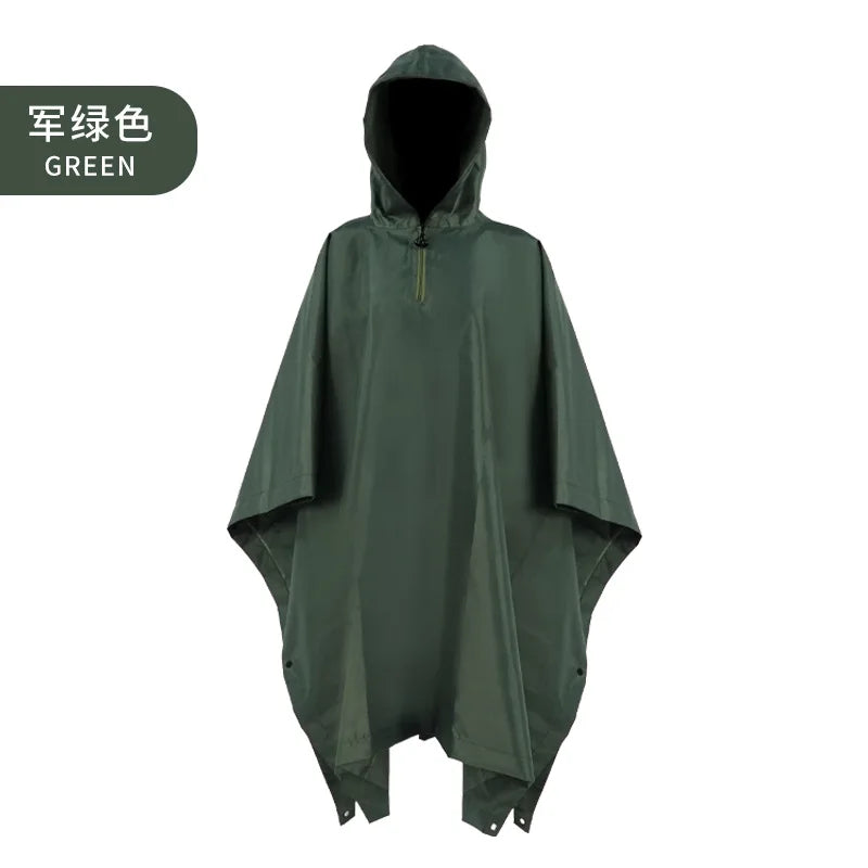 Polyester Twill Camouflage Raincoat, 3 in 1, Floor Mat, Outdoor, Hiking, Camping, Cape Style, 210T
