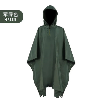 Polyester Twill Camouflage Raincoat, 3 in 1, Floor Mat, Outdoor, Hiking, Camping, Cape Style, 210T