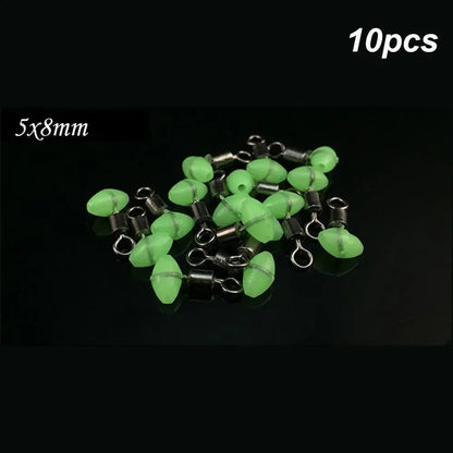10pcs/bag Cross-Line Swivels & Bead T Shape Pulley Slide Rig Connector Luminous Green Saltwater Fishing Terminal Tackle