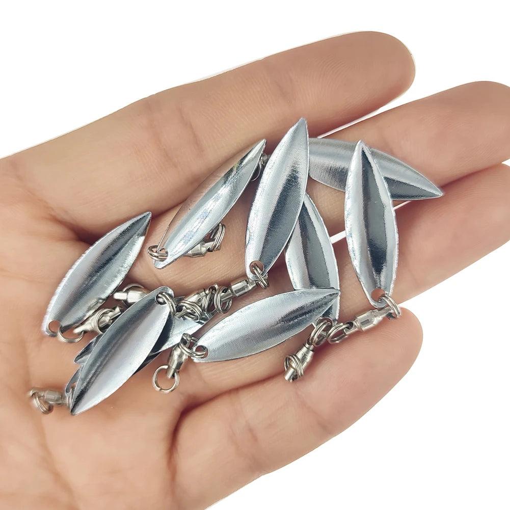 Set of 10 Willowleaf Blades Fishing Lure Accessories with Ball Bearing Swivels for Spinnerbaits and Buzzbaits - Wild Frontier Gear LLC