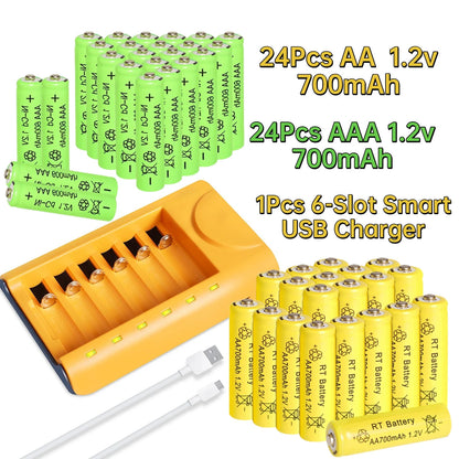 Skywolfeye 30pcs/24pcs/18pcs/12pcs/6pcs AA AAA NiMh 1.2V 700mah Rechargeable Battery Set with 6 Slot Battery Charger Wild Frontier Gear LLC