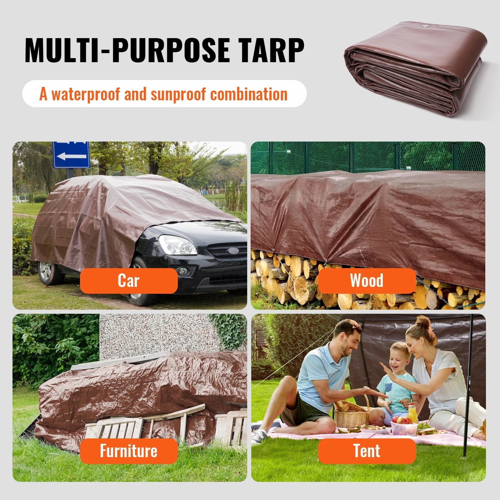 VEVOR Heavy Duty Tarp 16 Mil Thick  Waterproof Tear Proof Poly Plastic Tarps Cover  Multi-Purpose Outdoor Tarpaulin for Truck Wild Frontier Gear LLC