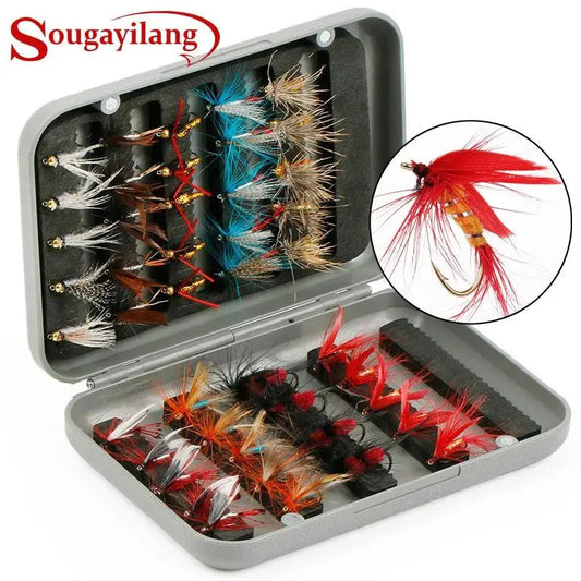 Sougayilang Fly Flies Lure With Fly Tackle Box Portable Fly Fishing Lure Kit for Bass Trout Freshwater Saltwater Outdoor Fishing - Wild Frontier Gear LLC
