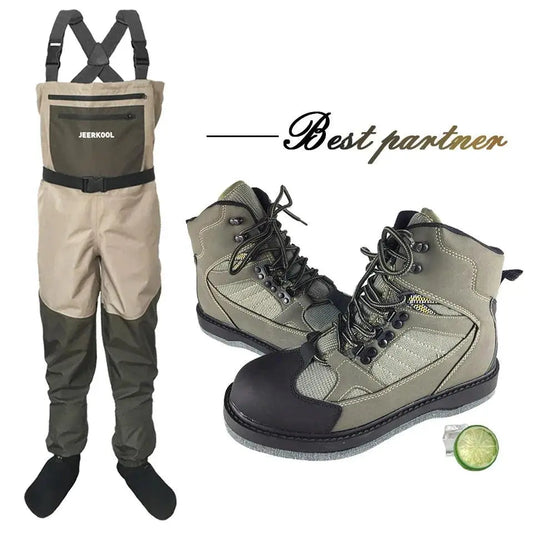 Waterproof Fly Fishing Waders and Felt Sole Shoes for Upstream Rock Fishing and Hunting - Wild Frontier Gear LLC