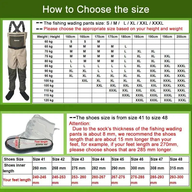 Waterproof Fly Fishing Waders and Felt Sole Shoes for Upstream Rock Fishing and Hunting - Wild Frontier Gear LLC