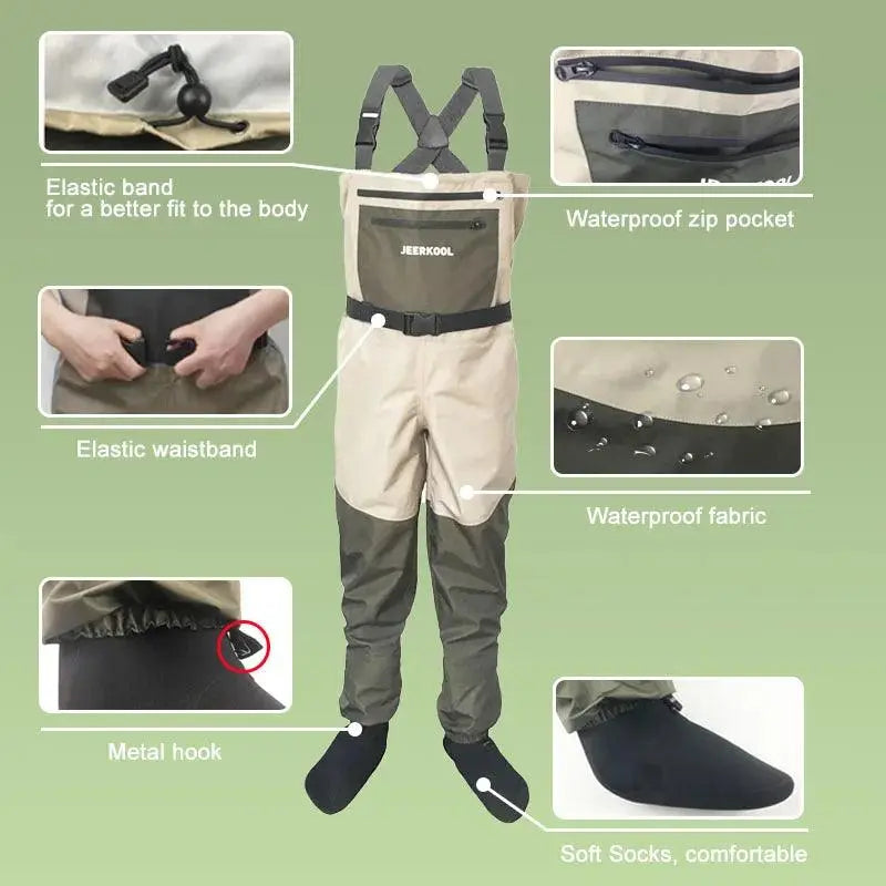 Waterproof Fly Fishing Waders and Felt Sole Shoes for Upstream Rock Fishing and Hunting - Wild Frontier Gear LLC