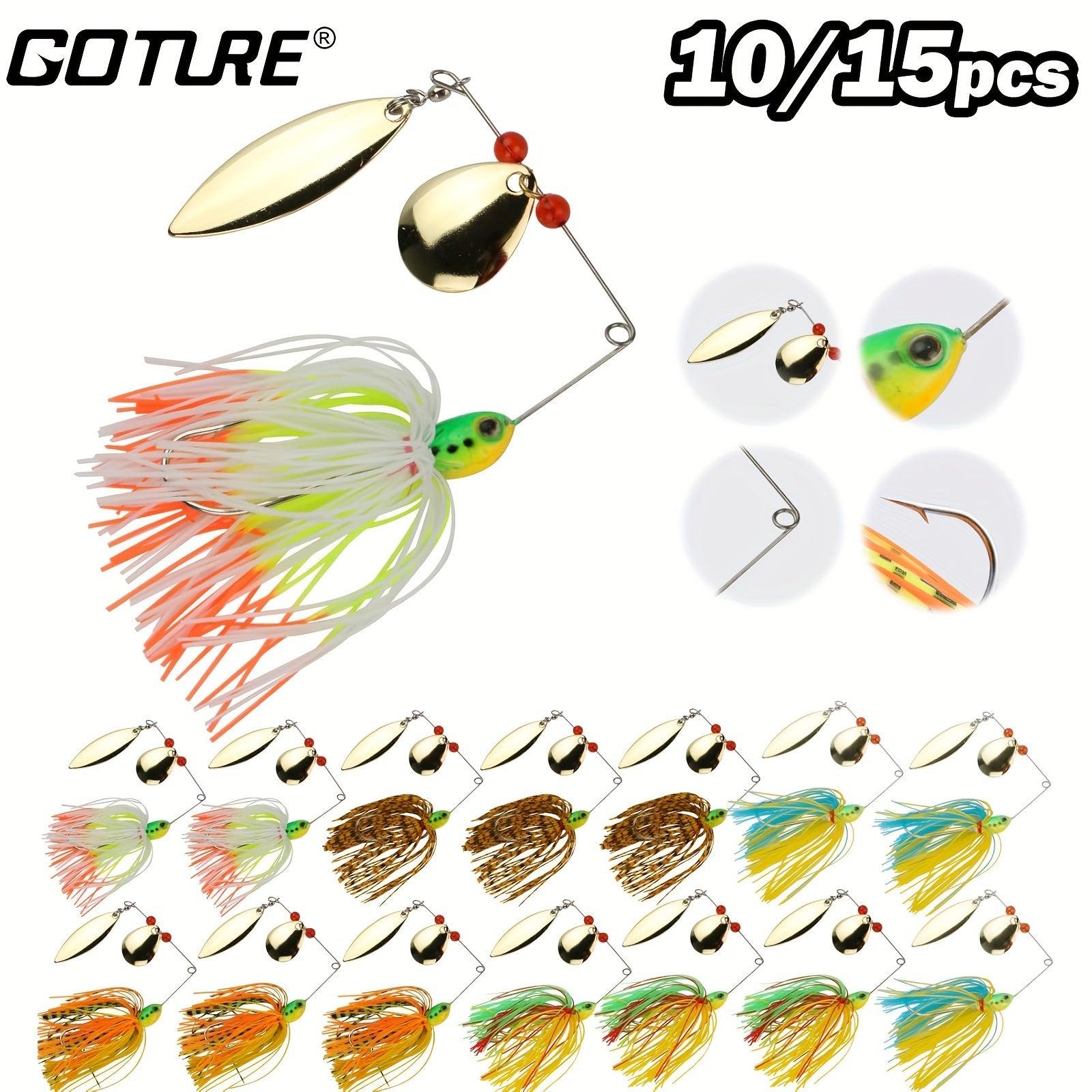 Goture Bass Fishing Lure Spinner Baits Kit - 10/15pcs Hard/Soft Buzzbaits for Freshwater and Saltwater Fishing - Wild Frontier Gear LLC