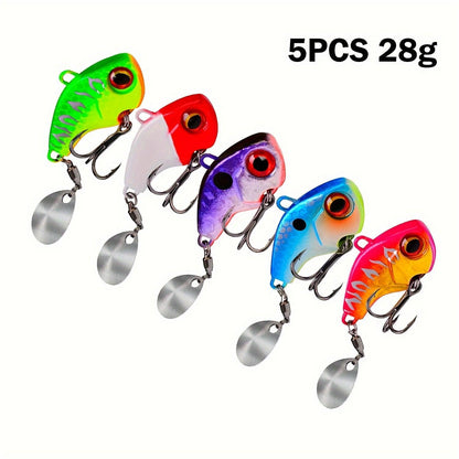 5-Piece Metal Fishing Spinner Blade Set for Bass - VIB Crankbait Lures in Various Weights (6g/10g/15g/21g/28g) - Wild Frontier Gear LLC