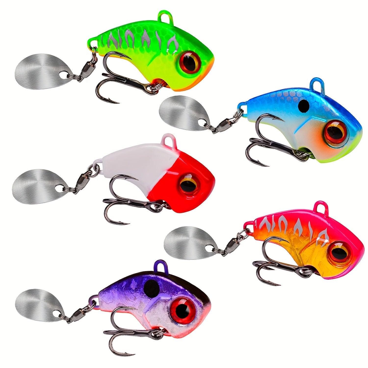 5-Piece Metal Fishing Spinner Blade Set for Bass - VIB Crankbait Lures in Various Weights (6g/10g/15g/21g/28g) - Wild Frontier Gear LLC